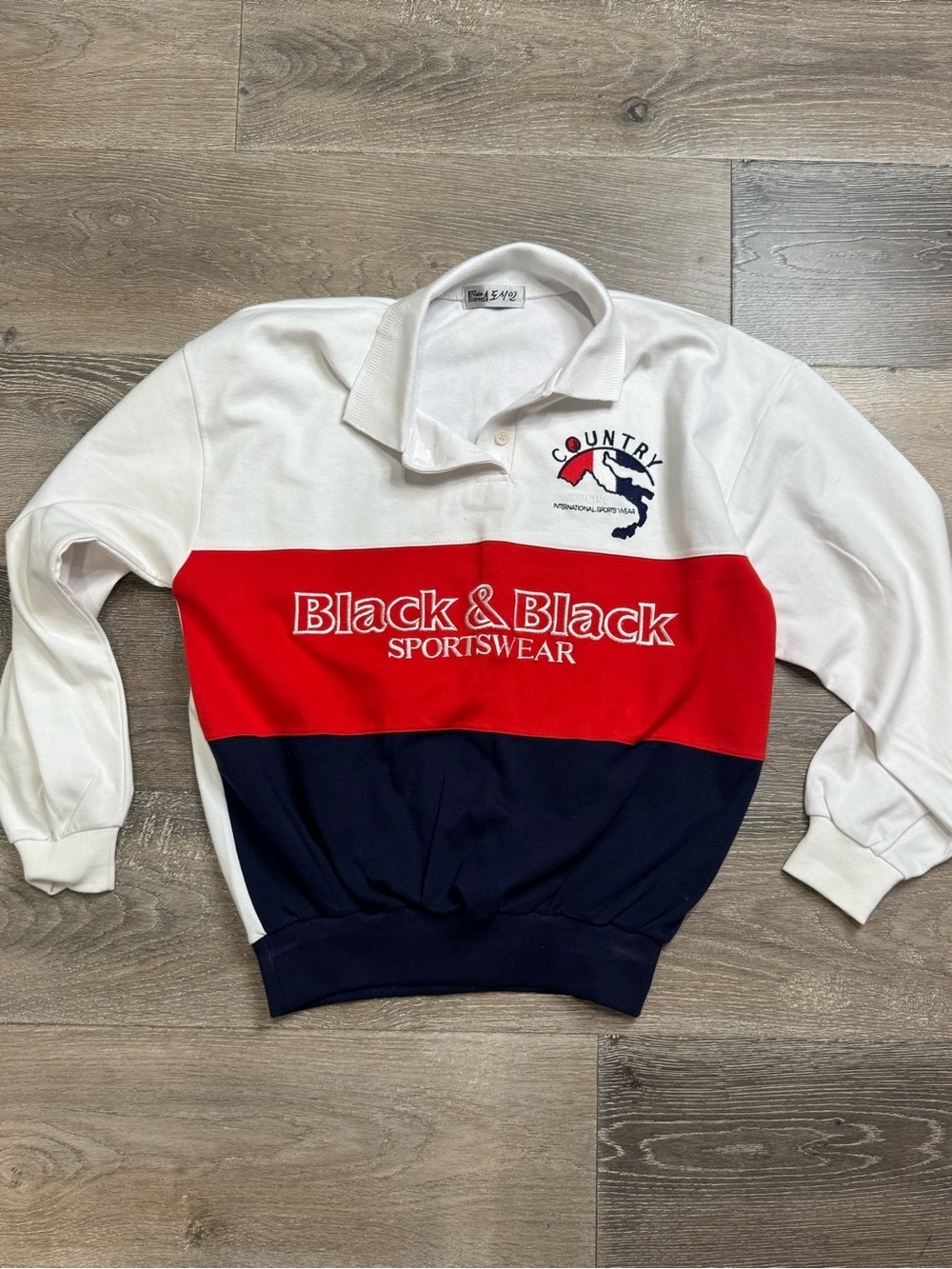 Black & Black Colorblock Rugby Pullover - White/Red/Navy 1080